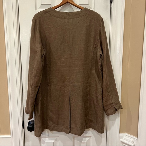 Eileen Fisher 100% Irish Linen Button Down Tunic Jacket in Brown Women’s Large - Picture 8 of 8